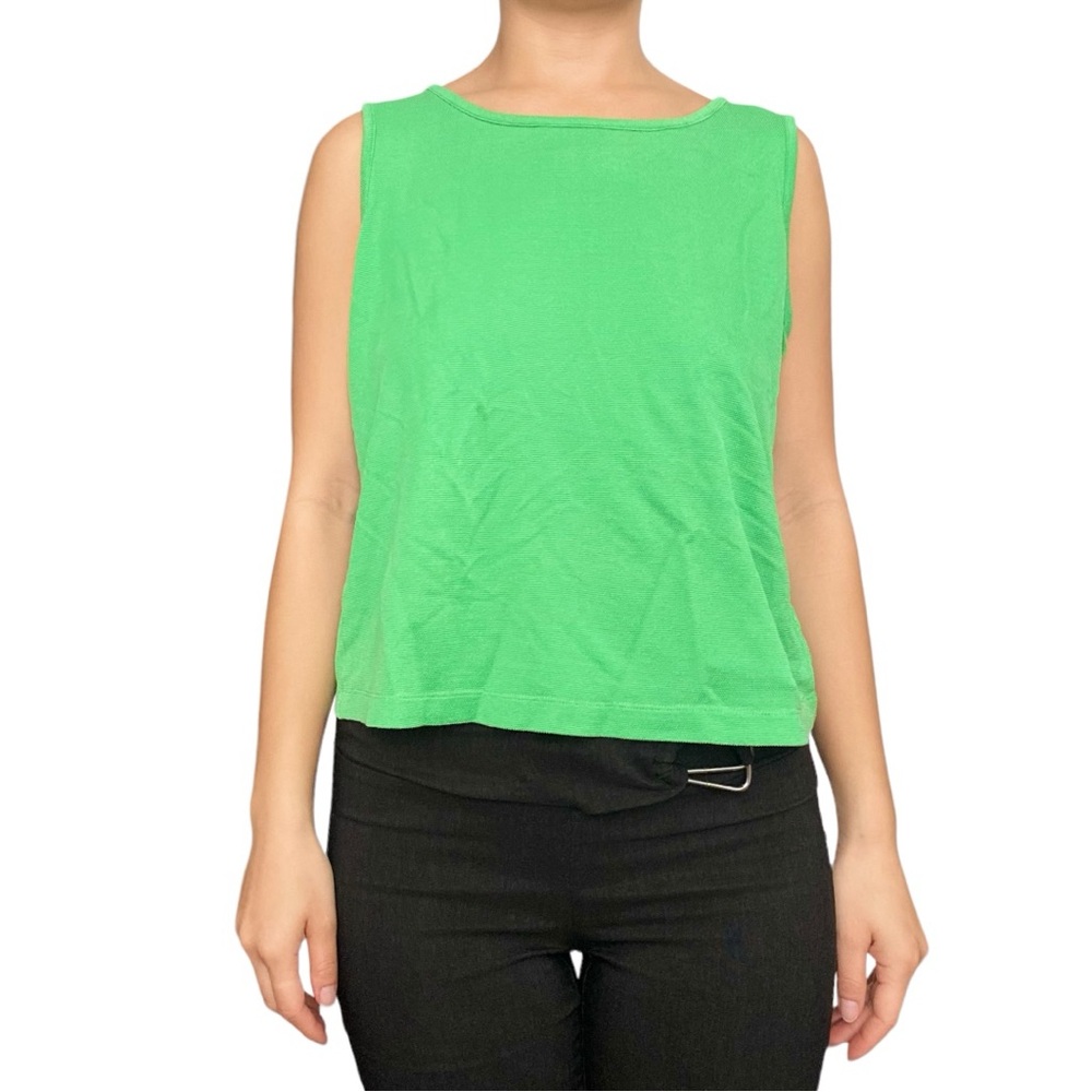 Vintage Escada Sport 1990s Green Silk Tank Top Size M